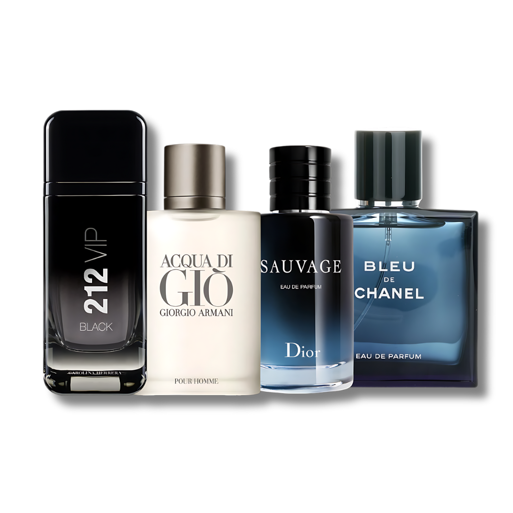 Set mit 4 Giorgio Armani Parfums, 212 VIP Black, Sauvage und Bleu von Chanel – 100 ml